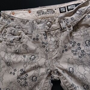 Miss Me Ankle Skinny Jeans Womens 27 Beige Black Lace Excellent TP5842AK Floral